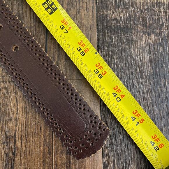 Laser Cut Belt Scallop Edge Bonded Leather Solid Brass Buckle Size Medium Brown - Picture 11 of 14